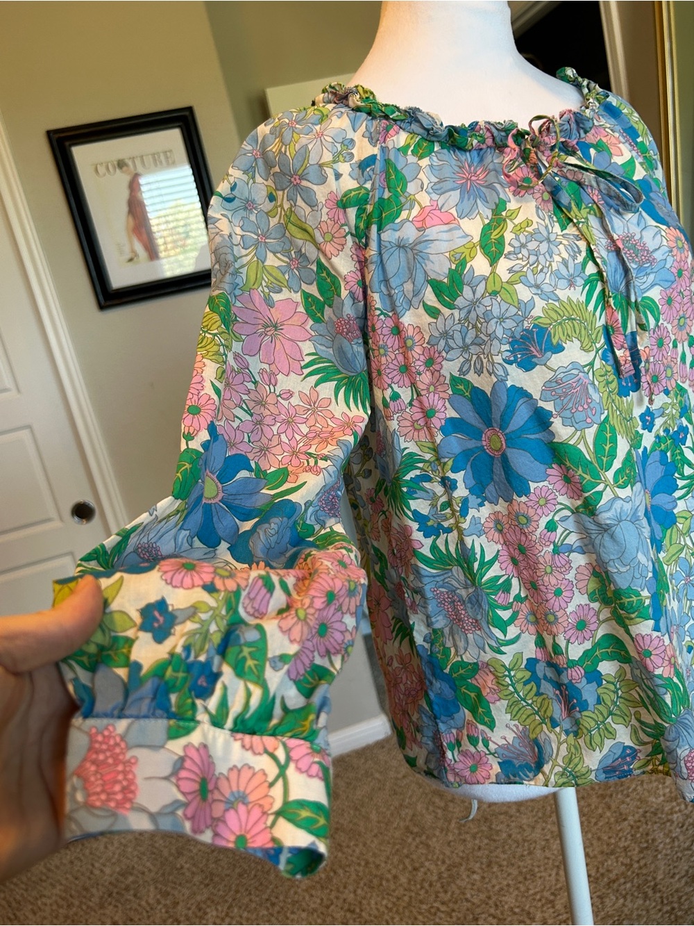 J. Crew Cotton Boho Peasant Blouse Pastel Floral Fairy Hippie Cottagecore XS